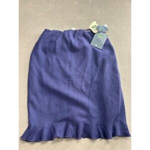 GEIGER Collections Wool Blend Pleated Hem Midi Skirt Size 44 Navy Blue New